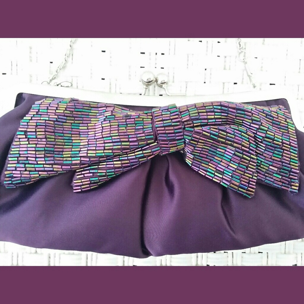 Laila Rowe Purple Beaded Bow Evening Bag